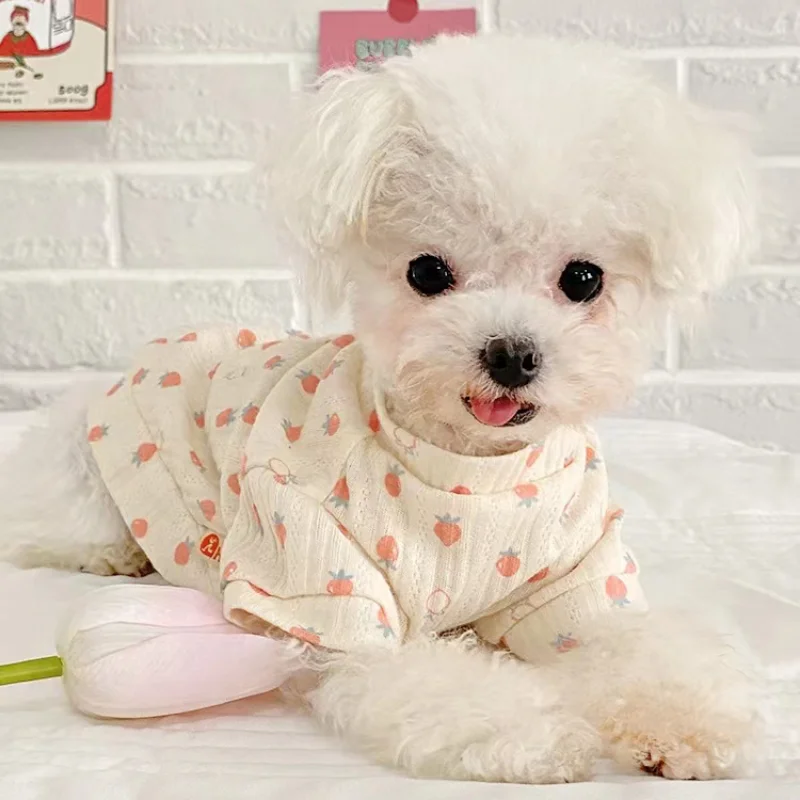 

Dog Pet Clothing Strawberry Print Shirt for Dogs Clothes Cat Small Cute Sweet Spring Summer Fashion Girl Yorkshire Accessories