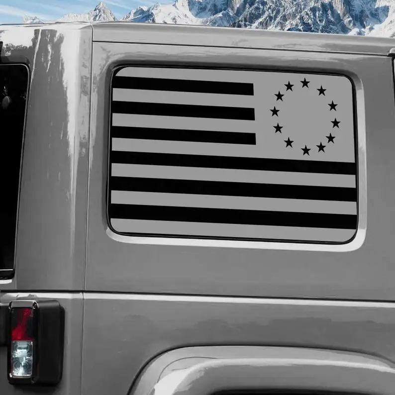 

Jeep JL 4 Door Rear Window Decal 2018-2021 | Factory Crafts "Betsy Ross" window decal | Jeep Stickers | Fits Jeep Wrangler