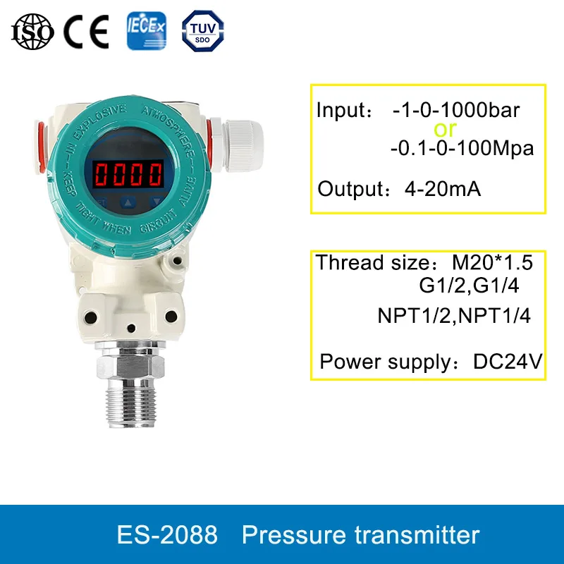 Pressure Transmitter 2088 LED Unit Backlight Display 400BAR Pressure Transducer G1/4 Hydraulic Oil Pressure Sensor 24VDC