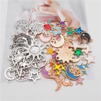 40pcs randomly mix enamel and alloy sun star moon planet charms pendant for jewelry making earrings bracelet necklace accessory
