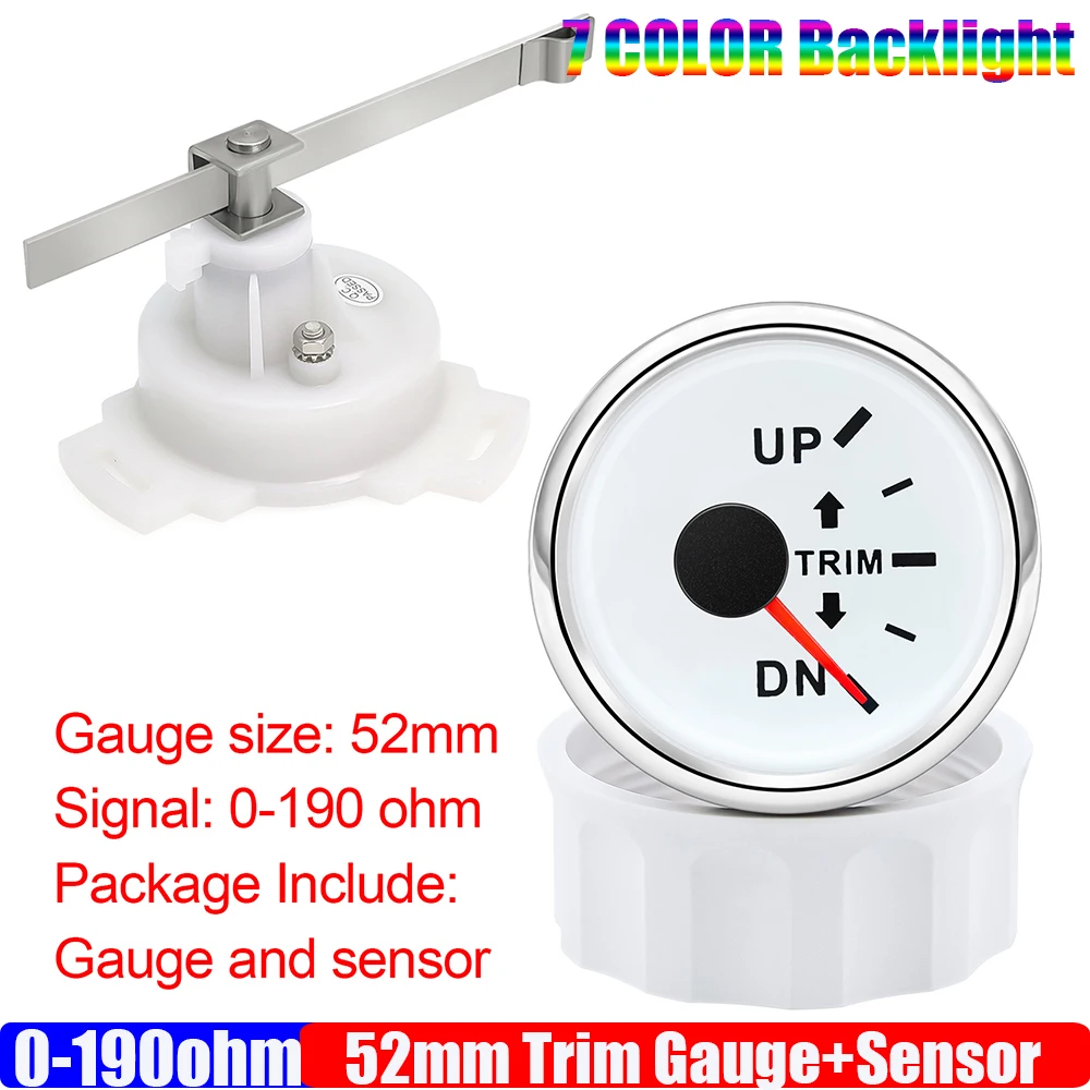 

2 "52 мм датчик обрезки лодки для внутреннего подвесного двигателя, морской индикатор наклона обрезки с датчиком 0-190 Ом, 7 цветов, подсветка яхты