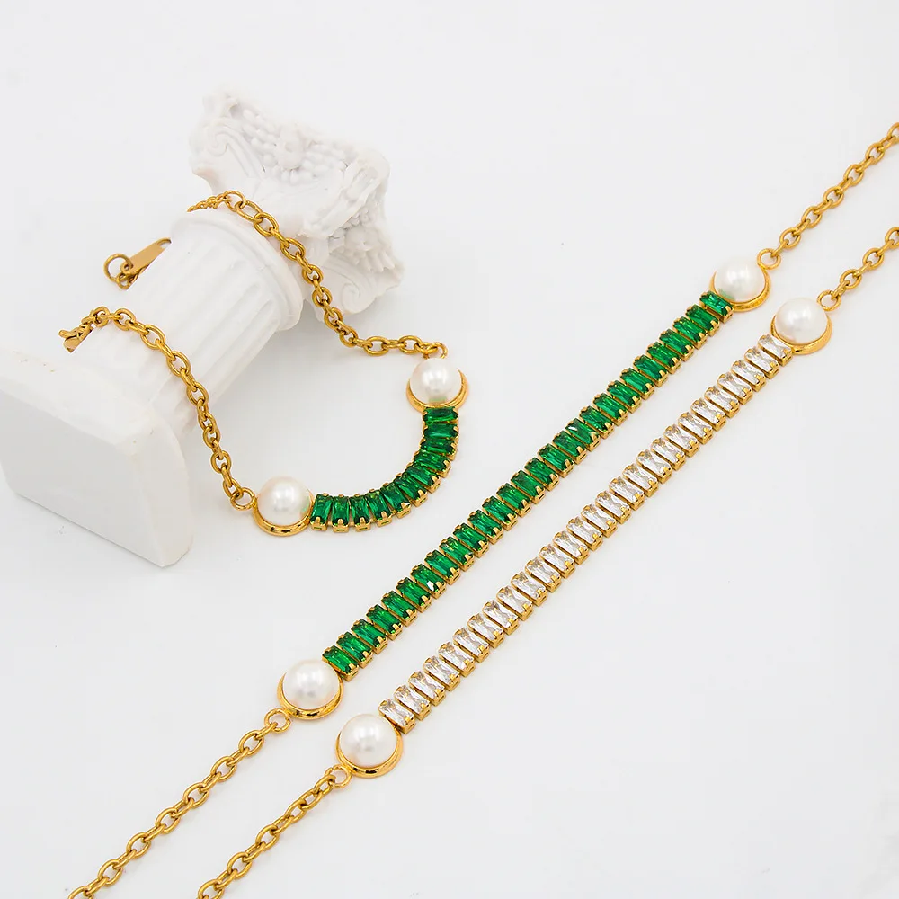 

5 шт., цепочка из нержавеющей стали с искусственным жемчугом