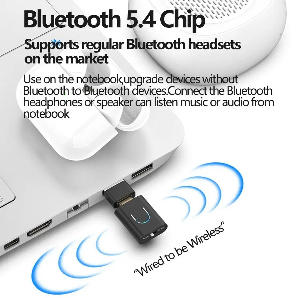 Фото Аудиопередатчик Auracast Bluetooth 5.4 с поддержкой aptX-LL/HD, низкой задержкой, беспроводной стереоадаптер Type-C, передатчик аудио LC3 LE №5