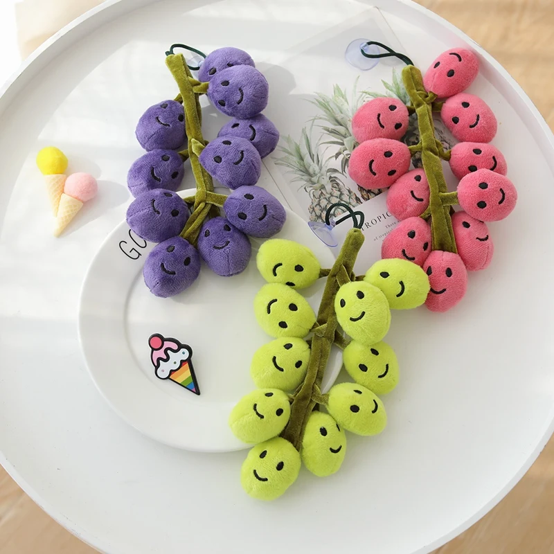 

26cm Cute Smiling Grape Doll Stuffed Fruit Red Grapes Green Grape Summer Black Plush Toy Home Decor Pendant Birthday Gifts