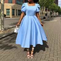 summer new short sleeved pleated solid color large skirt banquet dress commuter elegant office dress 2022 summer african women