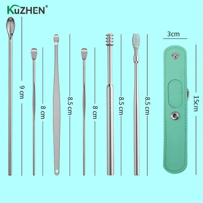

6PCS/set Stainless Steel Ear Cleaner Wax Removal Tool Earpick Sticks Ear Wax Removal Kit Ear Wax Remover Ear Wax Removal Tool