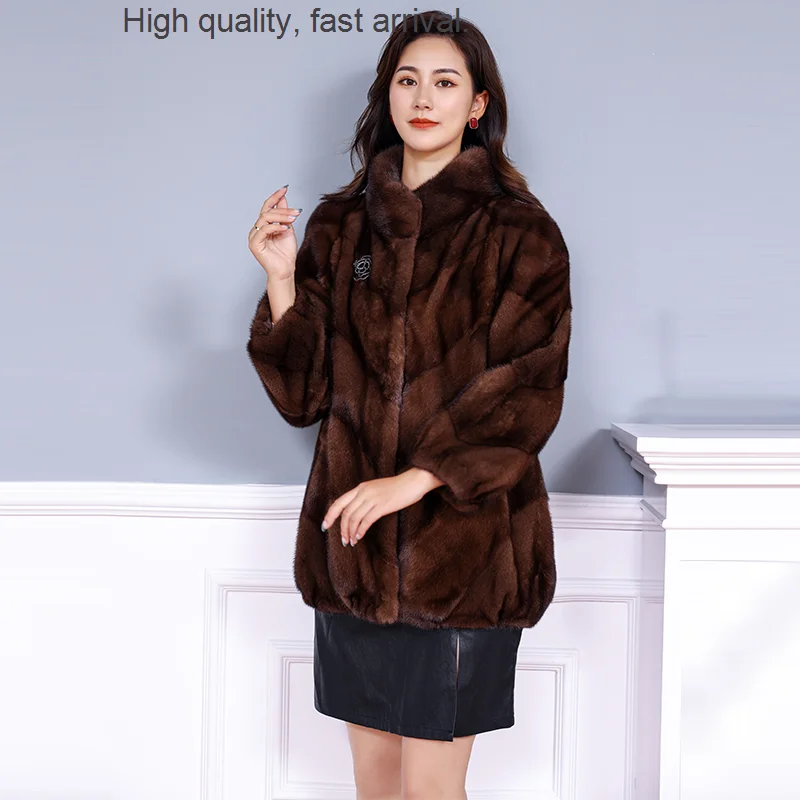 

Mink Fur Haining Coat Mid-Length Imported Velvet Marten Overcoats Female Middle-Aged and Elderly Whole Mink