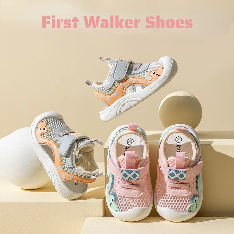 

Summer Baby Kids Shoes Air Mesh PU First Walker Shoes Close Toe Toddler Sandals Anti-collision Soft Sole Kids Garden Shoes 1-3Y