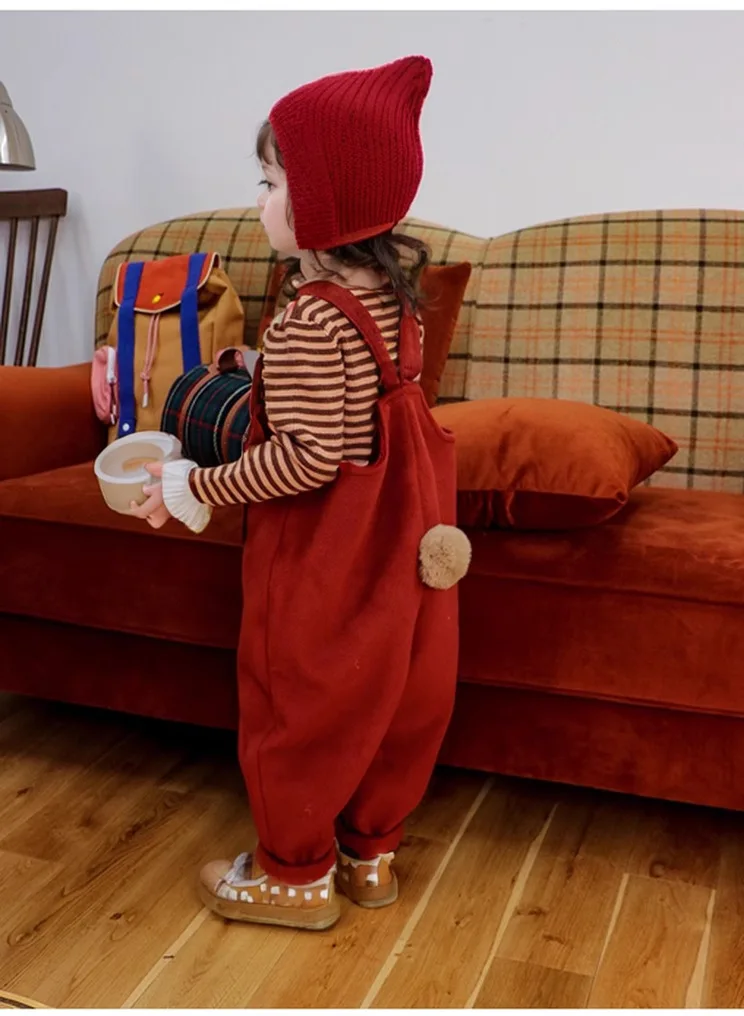 Брюки на подтяжках с кроличьим хвостом для малышей и красные детские комбинезоны