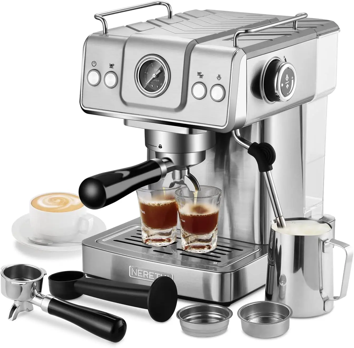 

Bar Espresso Machine, Expresso Coffee Machine With Milk Foaming Steam Wand, Espresso Latter and Cappuccino Maker, 1.8L Water Tan