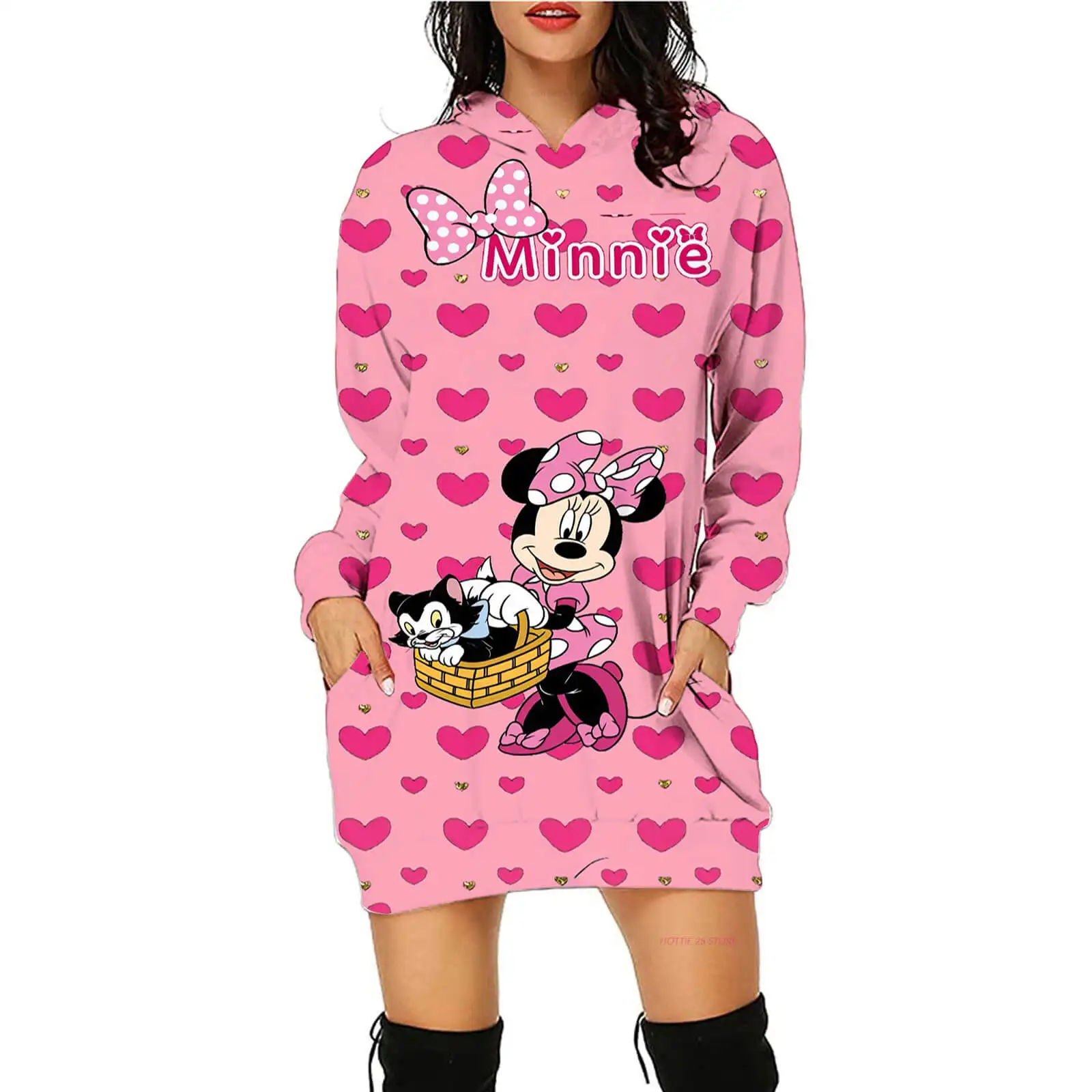 Women's Hoodie Minnie Mickey Mouse Dress Cartoon Top Long Sleeve Sweatshirt Fashion Hooded Women Teen Aesthetic
