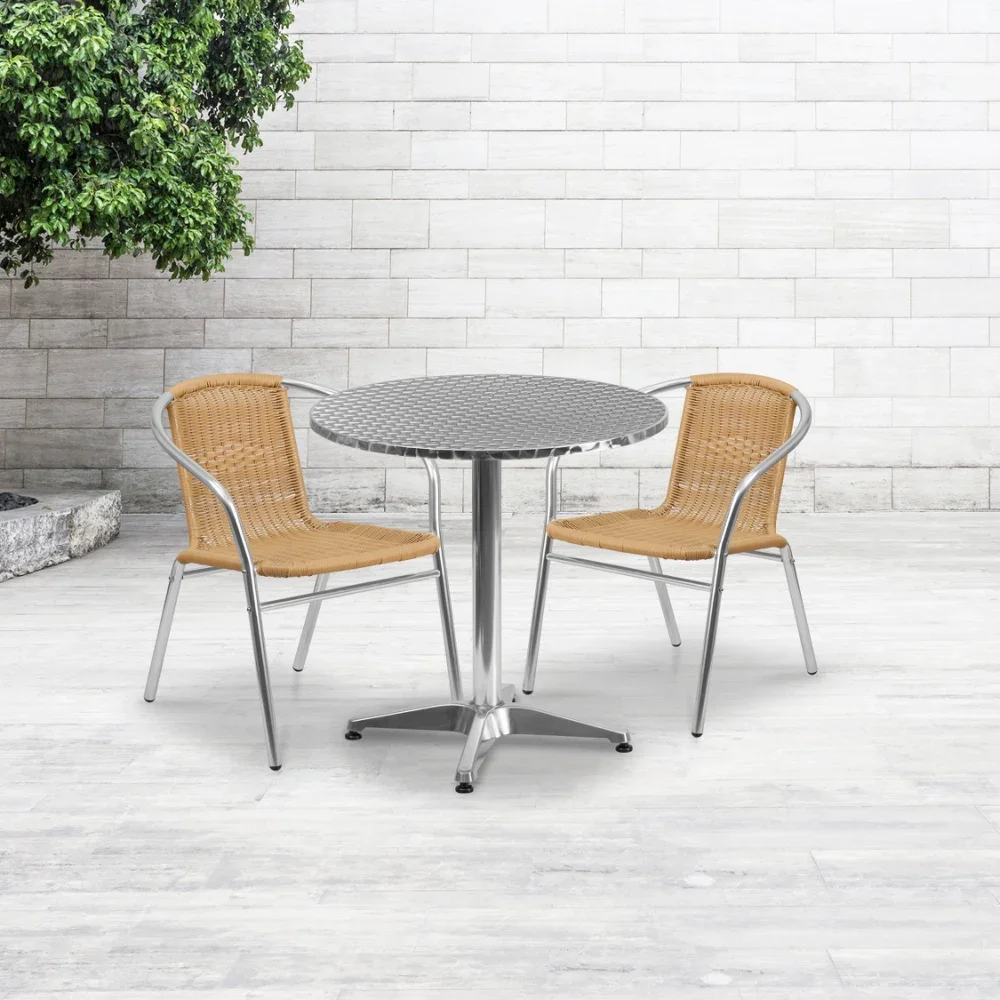 

27.5'' Round Aluminum Indoor-Outdoor Table Set with 2 Rattan Chairs