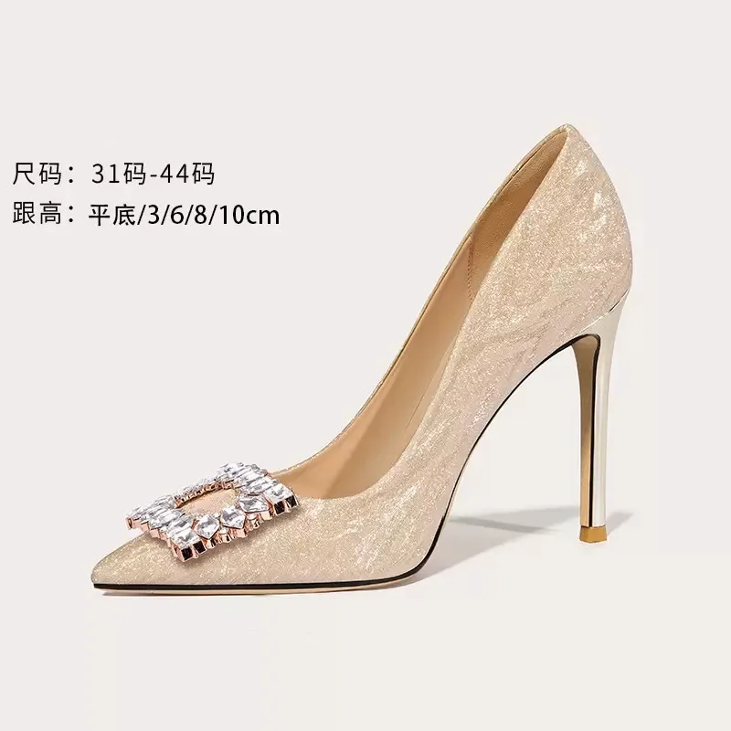 

Spring and summer new pointy sequins rhinestone bride wedding shoes thin high-heeled banquet dress large small women single shoe