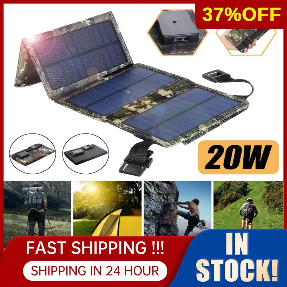 

2023NEW 20W Portable Solar Panel 5V Foldable USB Folding Solar Cell Foldable Waterproof Charger Mobile Power Bank for Phone Batt