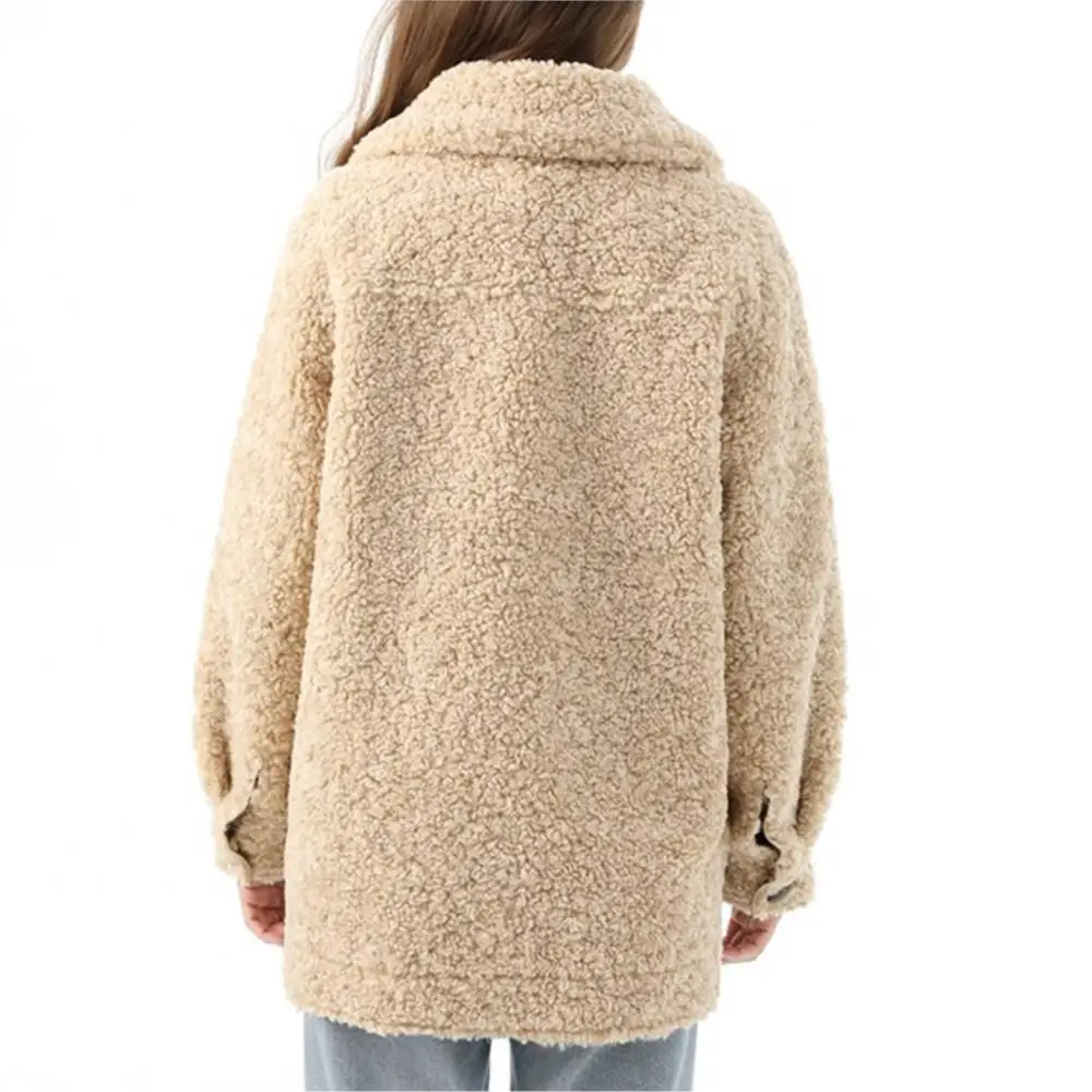 Women Winter Warm Real Fur Coat Thickened Button Lapel Pure Color Fluffy Jackets Fashion Leisure Teddy Fleece Luxury Woman Fur