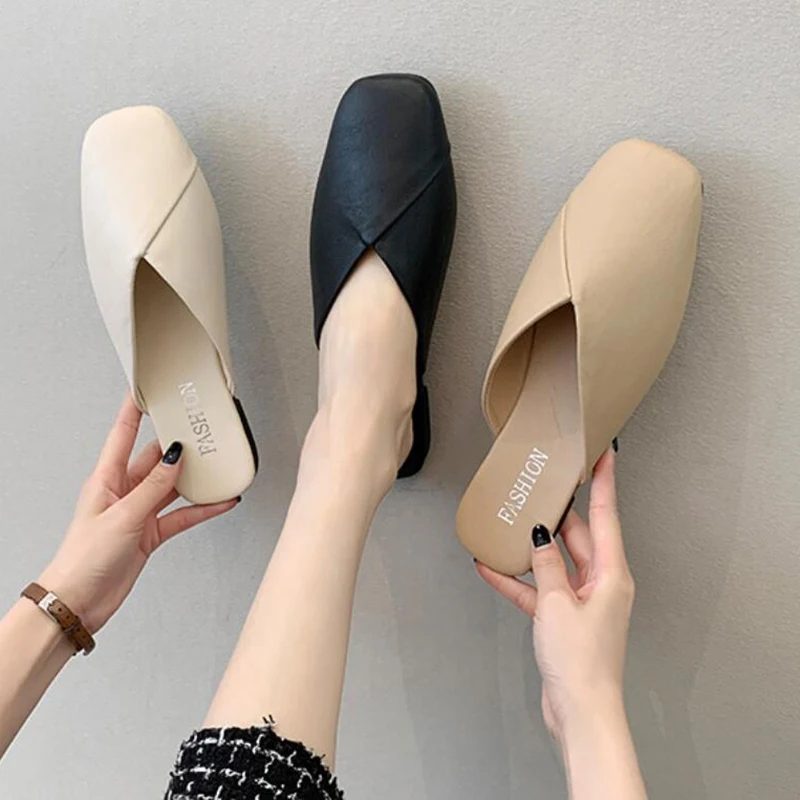 Сланцы Baotou женские полутапочки плоская подошва римские шлепанцы бежевые лето 2023