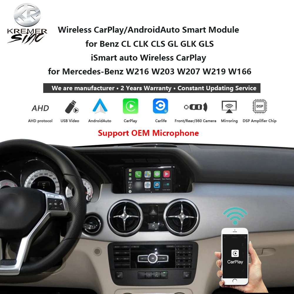 

Mirror Wireless Apple CarPlay AndroidAuto Retrofit for Mercedes Benz CL CLK CLS GL GLK GLS W216 W203 W207 kSmart Auto Mirroring