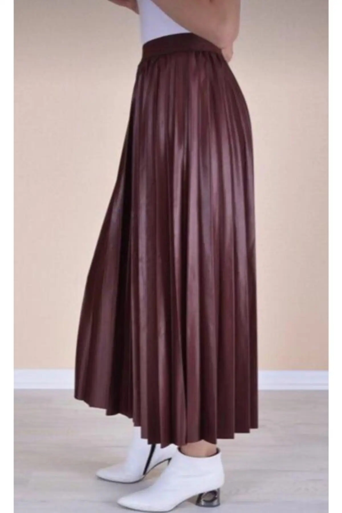 

Bordeaux Leather appearance Long Skirt Women Muslim Clothing Skirt