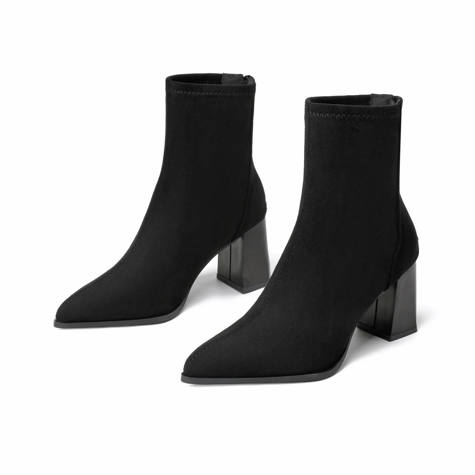 Ботильоны женские на низком каблуке с заостренным носком молнии