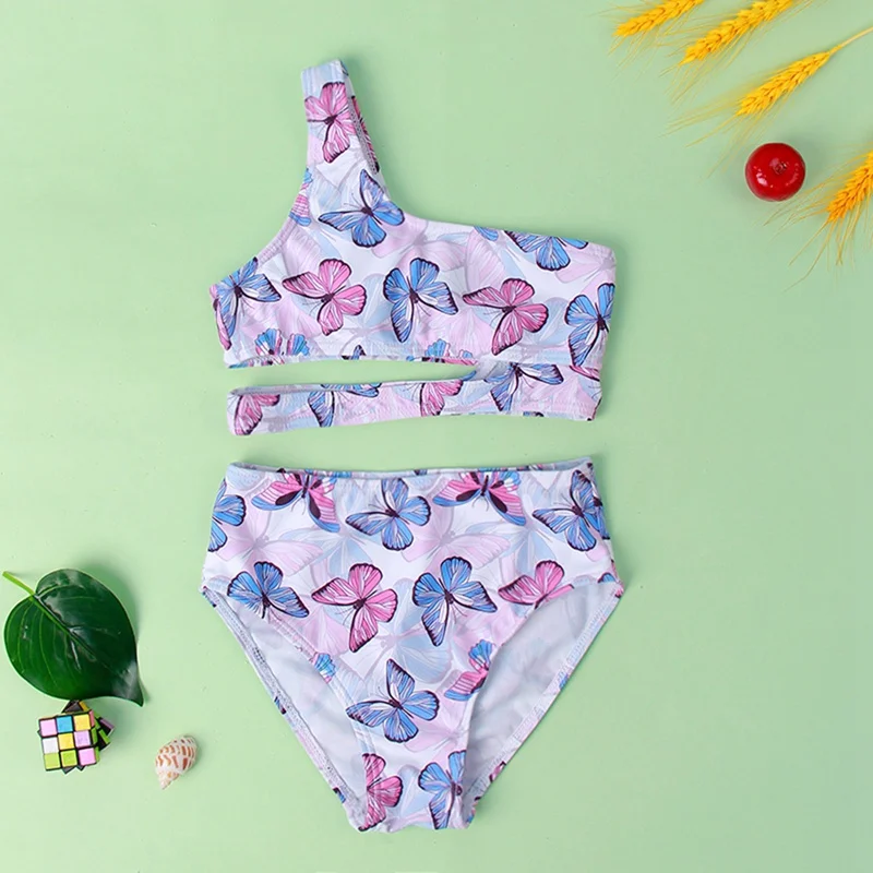 

Детский купальник, детский купальник, бикини с высокой талией, купальник с рукавом на одно плечо, детский купальник для девочек