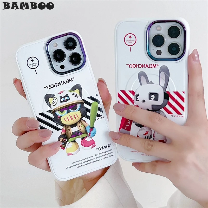 

Cute Rubbit Painting Silicon Bumper Anit-drop Phone Case for iPhone 14 Plus 13 12 11 Pro Max Magsafe Magnetic Wireless Charging