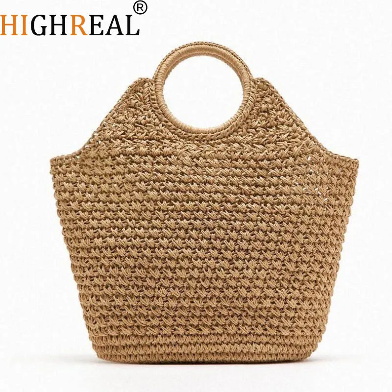 

Сумка женская Соломенная с плетением, модный саквояж на плечо, простая повседневная Пляжная Сумочка для шоппинга и отпуска, на лето