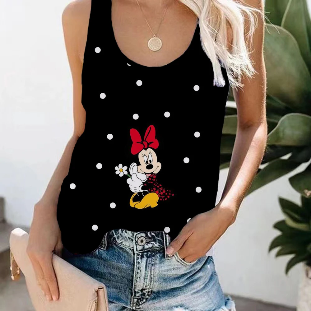 

Korean Causal Summer Sleeveless Vest Disney Mickey Mouse 3D Print Women Harajuku Tank Tops Casual Loose Camisole Girls Clothes