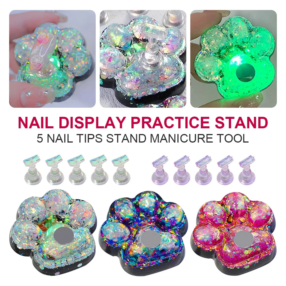

1PC Nail Art Practice Display Stand Cute Cat Claw Nail Practice Training Holder With 5 Nail Tips Stand Manicure Tool