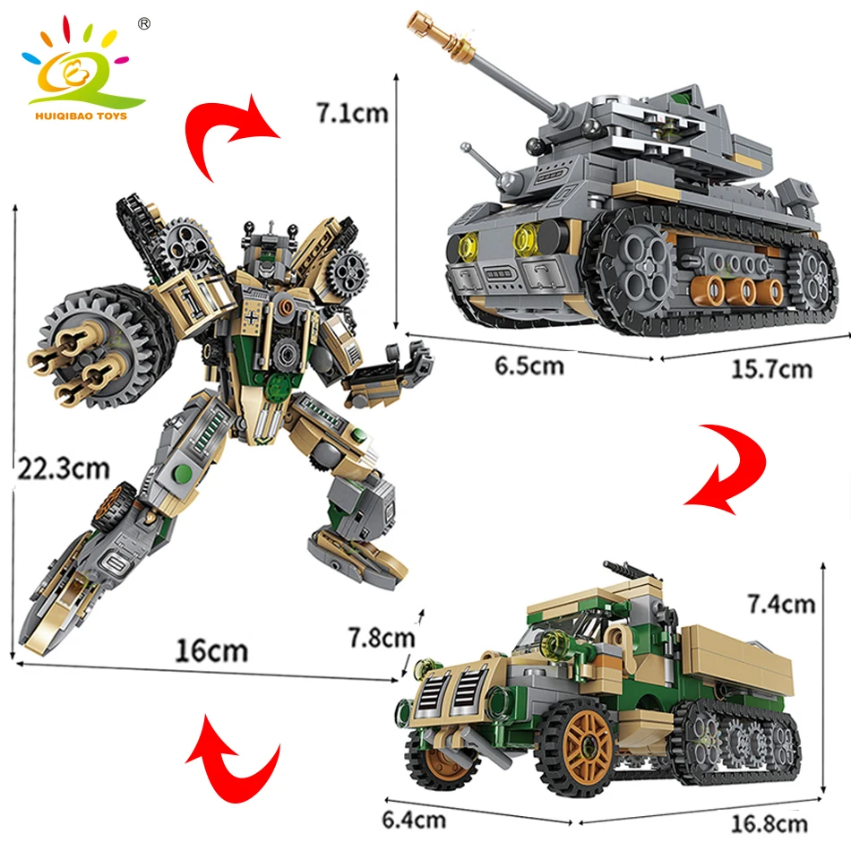 HUIQIBAO 1078pcs 8in1 Military Mechanical Robot Building Blocks Creative Modular Tank Truck Plane Bricks Set Toys For Children - купить по