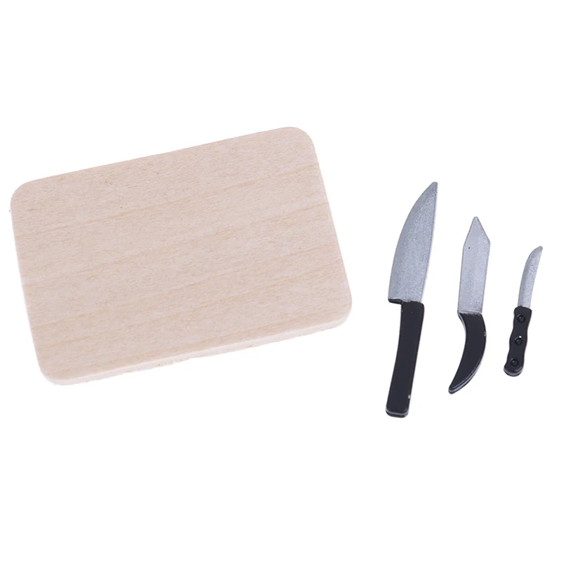 

1:12 Miniature Kitchen Breakfast Scene Bread Egg Flour Cake Knife Chopping Block Set Dollhouse Kitchenware Accessories