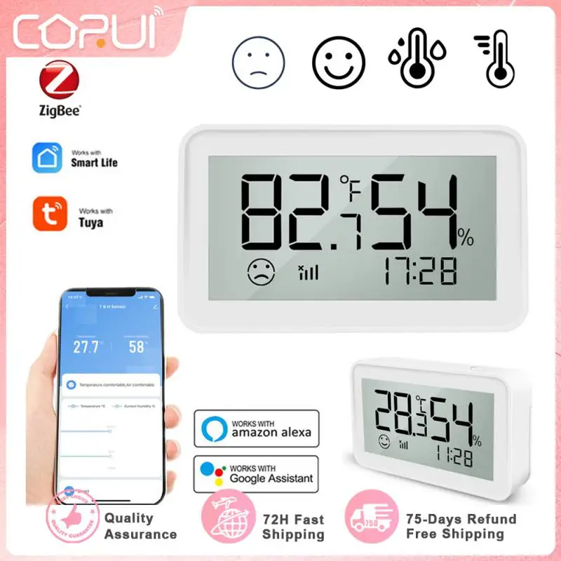 

Corui Tuya Zigbee Temperature Humidity Sensor With LCD Screen Display Battery Power Works Smart Home Work With Alexa Google Home