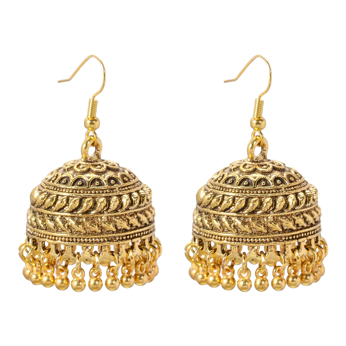 

Vintage Ethnic Style Charms Earrings For Women Statement Metal Gold Color Bell Carved Gypsy Jhumka Earrings Indian Jewelry