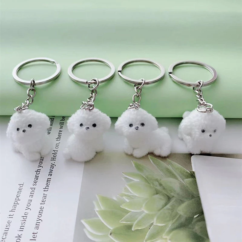 Брелок для ключей с 3d-изображением белой собаки милый Флокированный щенок