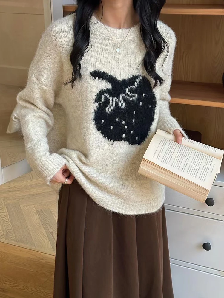 Милые клубничные свитера женские винтажные вязаные джемперы в консервативном