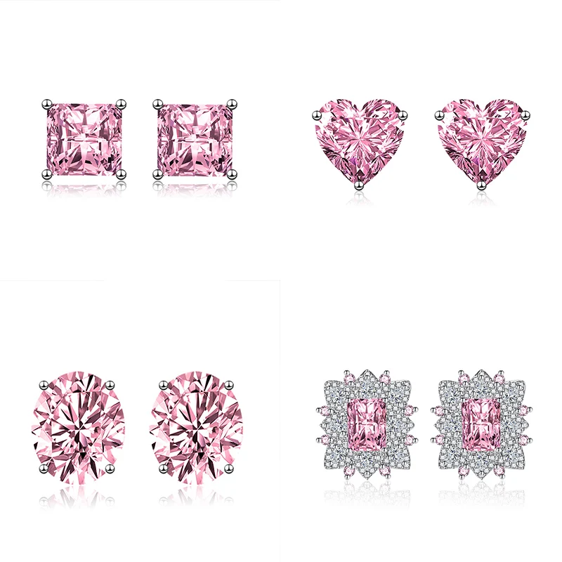 

JUNZI 2022 New Luxury Zirconia Stud Pink Earing Earrings for Women Girl Romantic Bridal Wedding Party Jewelry Christmas Gifts
