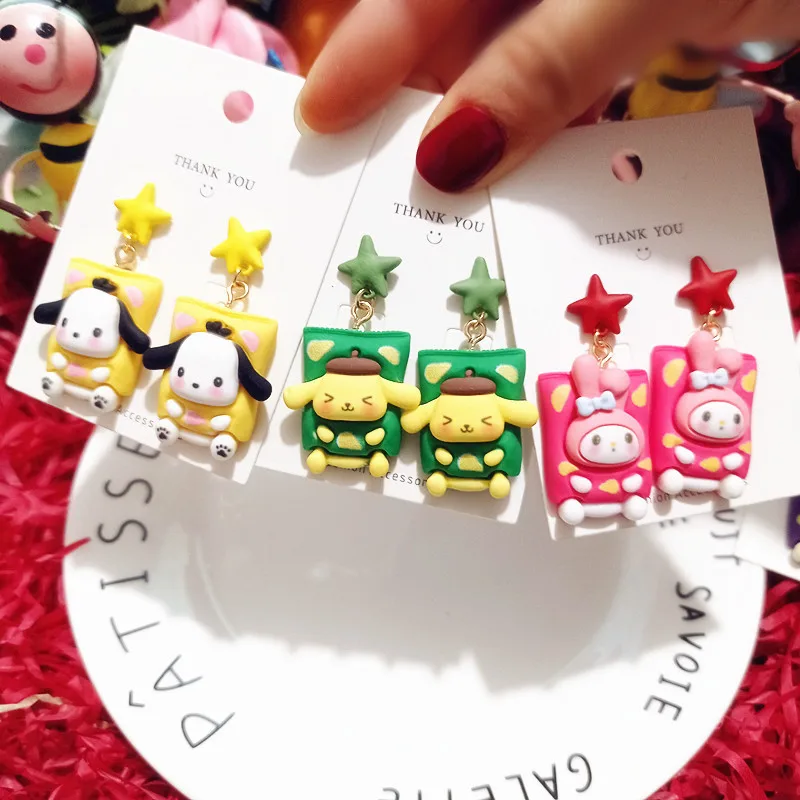 

Sanrio Kawaii Hello Kitty серьги Kuromi понравико мультфильм милые серьги студент Ins модные аниме аксессуары для ушей подарок для девочки