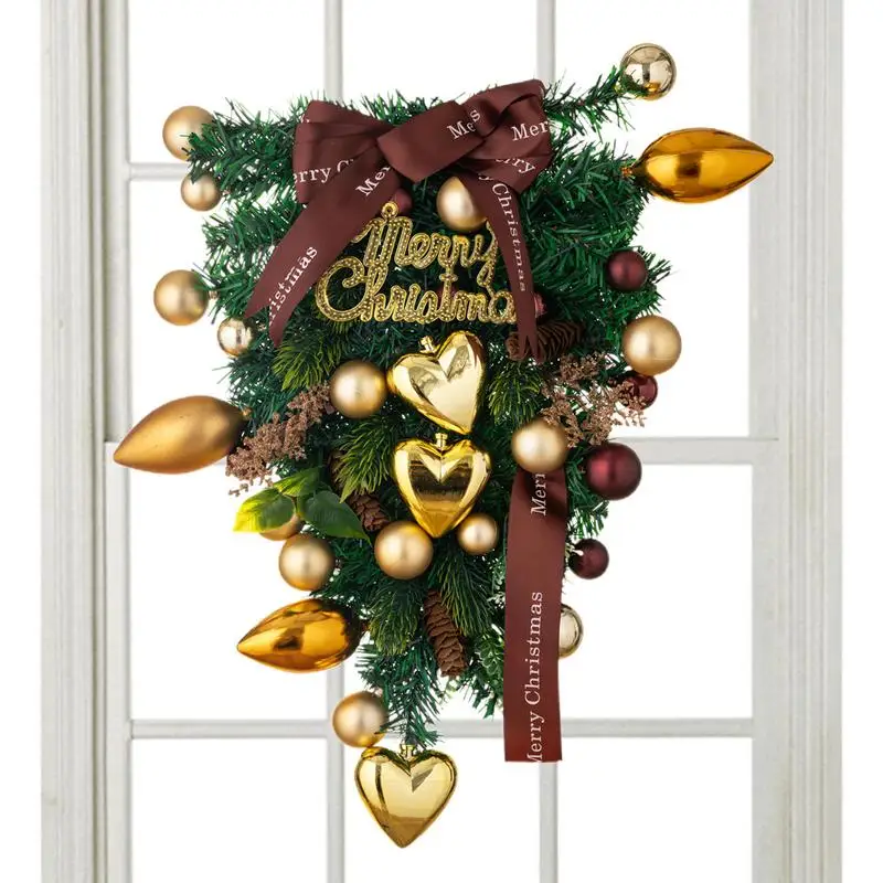 

Искусственный Рождественский венок, зимние венки, Настенный декор, искусственный венок, Рождественский Декор для двери, праздничная гирлянда вверх дном