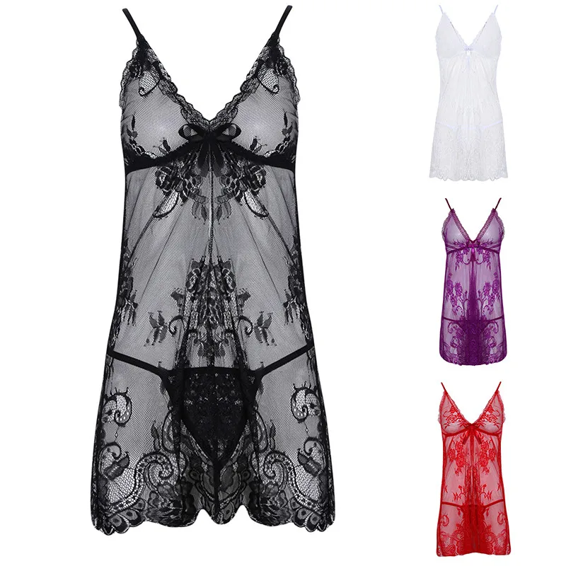 

Women Summer Lace Nightgown Sleepwear Pyjamas Negligee Babydoll Sexy Bathrobe Female Home Clothes Red S-XXL