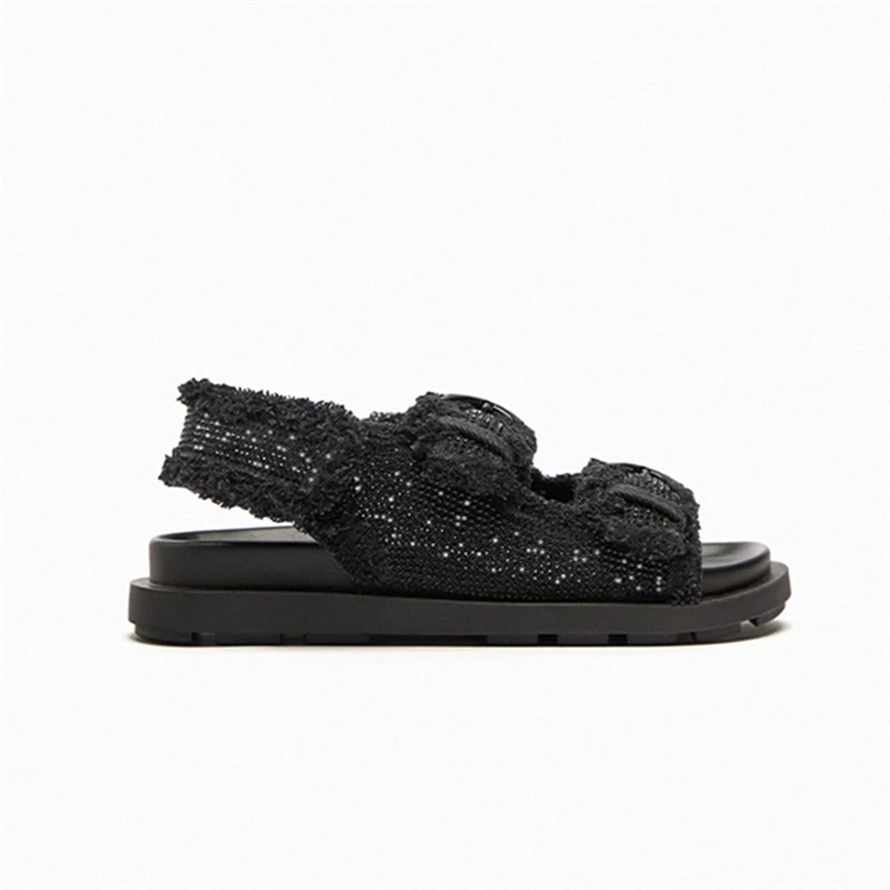Designer Sandals Women Summer 2023 Casual Beach Flats Ladies Thick Sole Platform Shoes Black Crystal Gladiator Sandalias Mujer