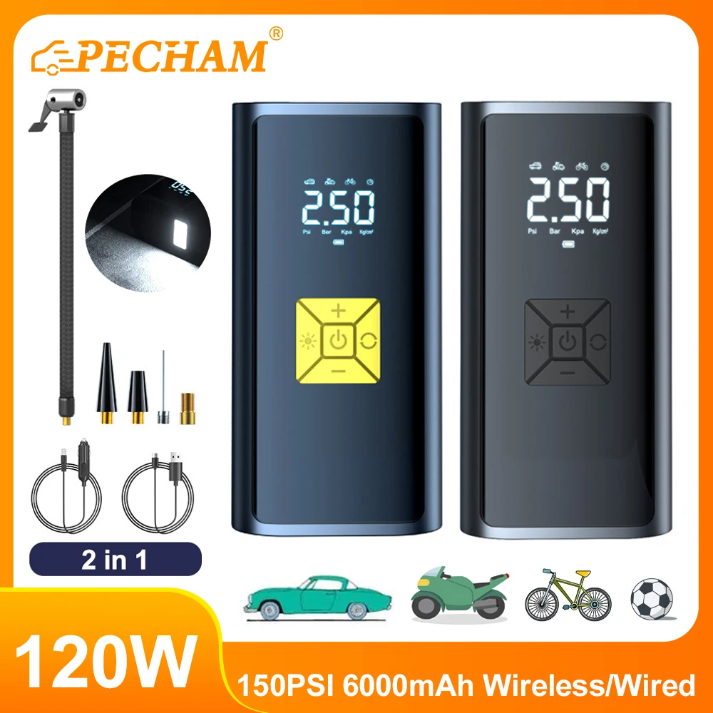 Автомобильный воздушный компрессор 120 Вт 6000 фунт/кв. Дюйм мАч портативный