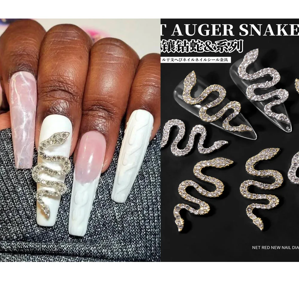 13x30 мм большая змейка Золотая/серебряная змейка 10 шт Серебряный Циркон Большая змейка 2 шт шикарные украшения для ногтей 3D украшение для ногтей сплав Шарм