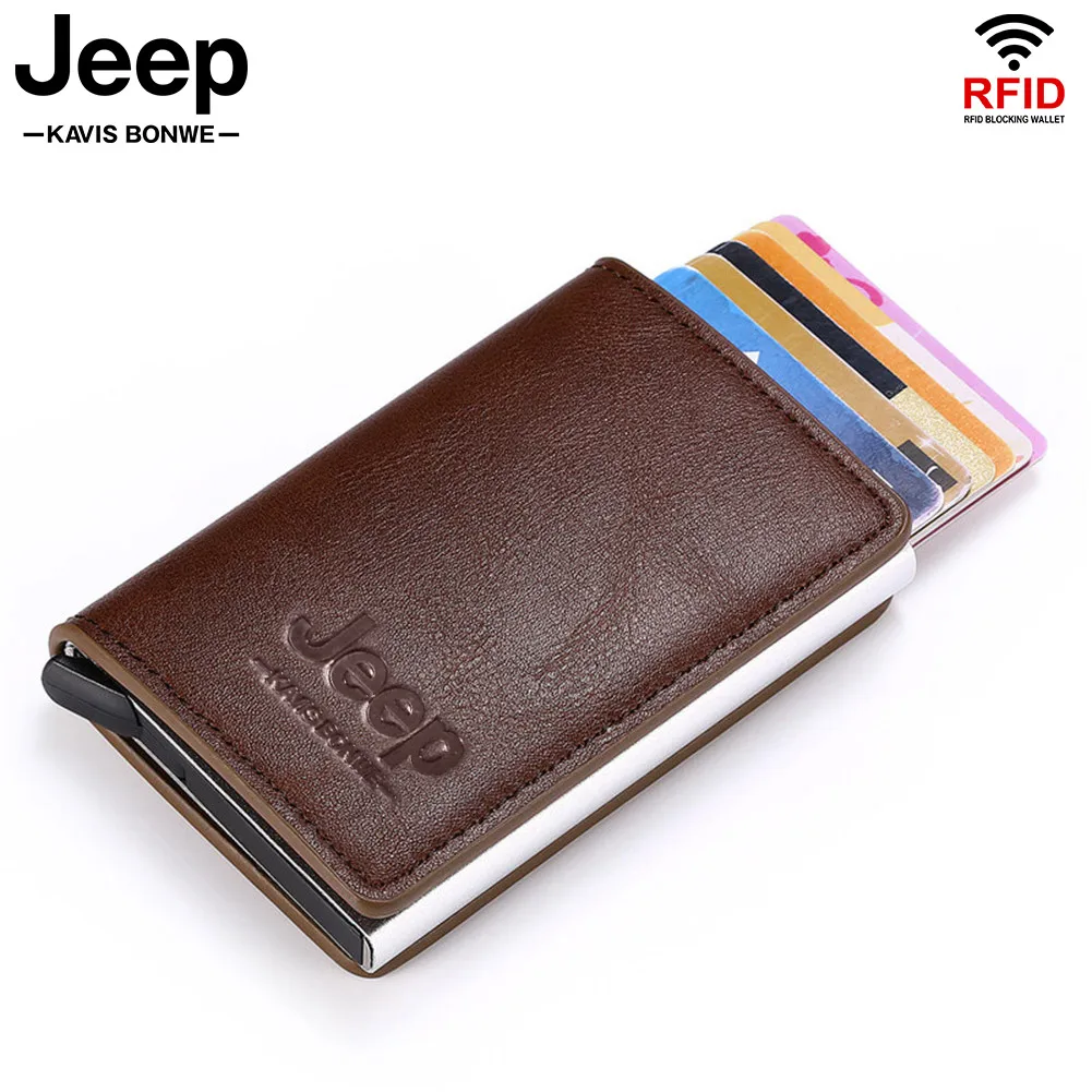 

2022 Credit Card Holder Wallet Men Women RFID Aluminium Bank Cardholder Case Vintage Leather Wallet with Money Clips Super Thin