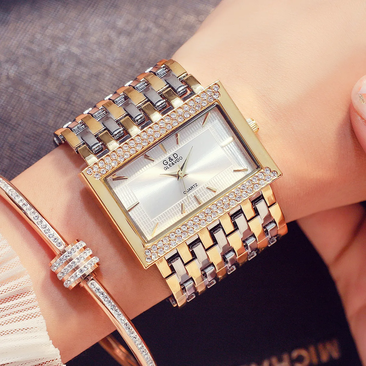 Enlarge 2022 Ladies Wrist Watches Gold Watch Women Crystal Diamond Watches Stainless Steel Silver Clock Women