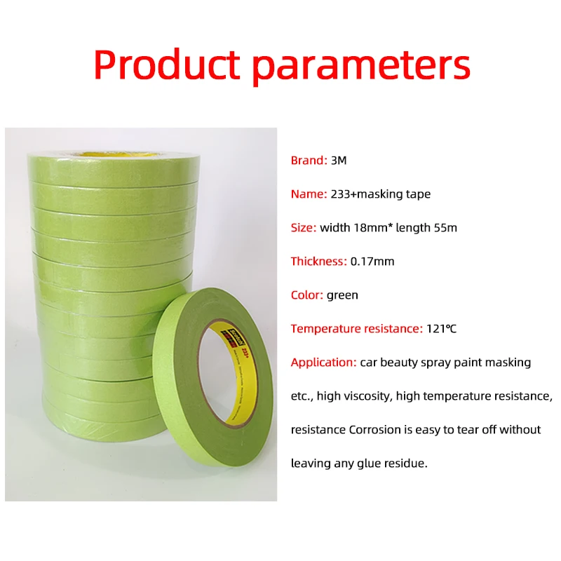 

12Roll 18mm/55m High-Performance Green Masking Tape For Automotive Coating 3M 233+ High Temperature Resistance 120 Degrees