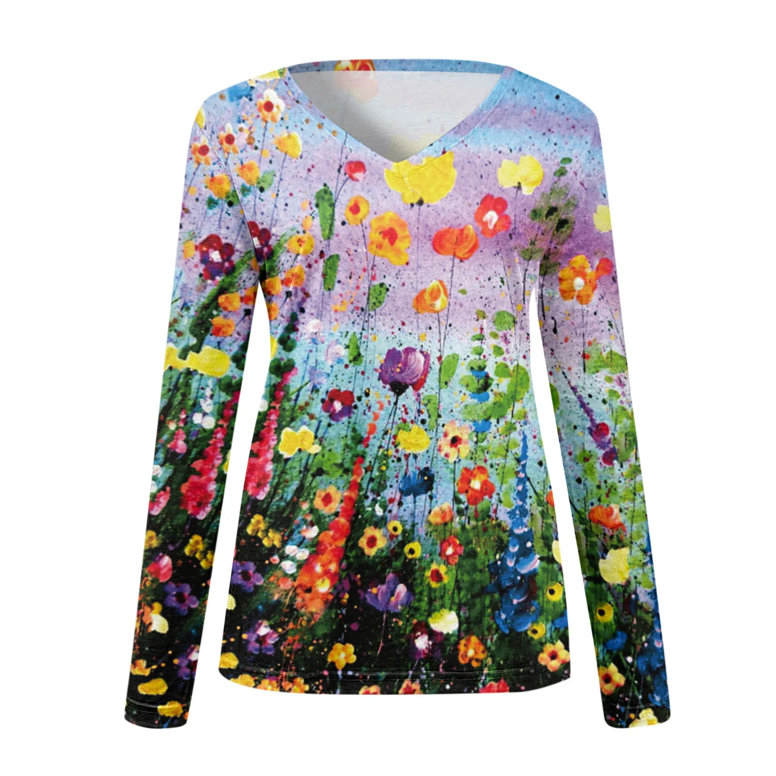

Women's V-neck T-shirts 2022 Autumn Hot Sale Female Outwear Tops Losse Leave Printing Long Sleeve Clothing For Ladies Wholesale