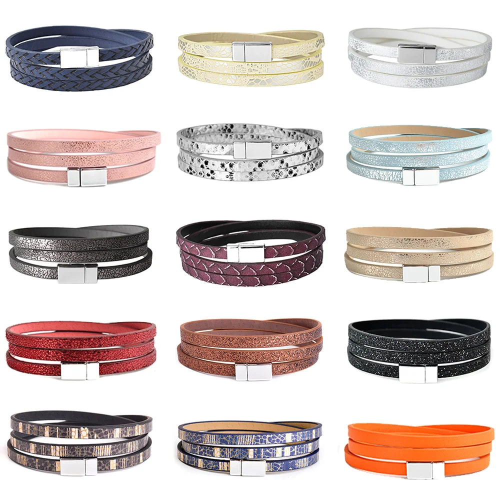 

Модные ювелирные изделия Kirykle, простой стиль, многослойный кожаный браслет, Высококачественные магнитные браслеты для женщин, подарок на за...