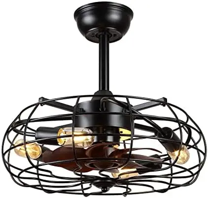 

Fans with Lights Remote Control,Caged for Porch,Patios,Kitchen,Bedroom,Farmhouse,Steampunk Industrial Fan with 4 Led Bulbs,Indoo