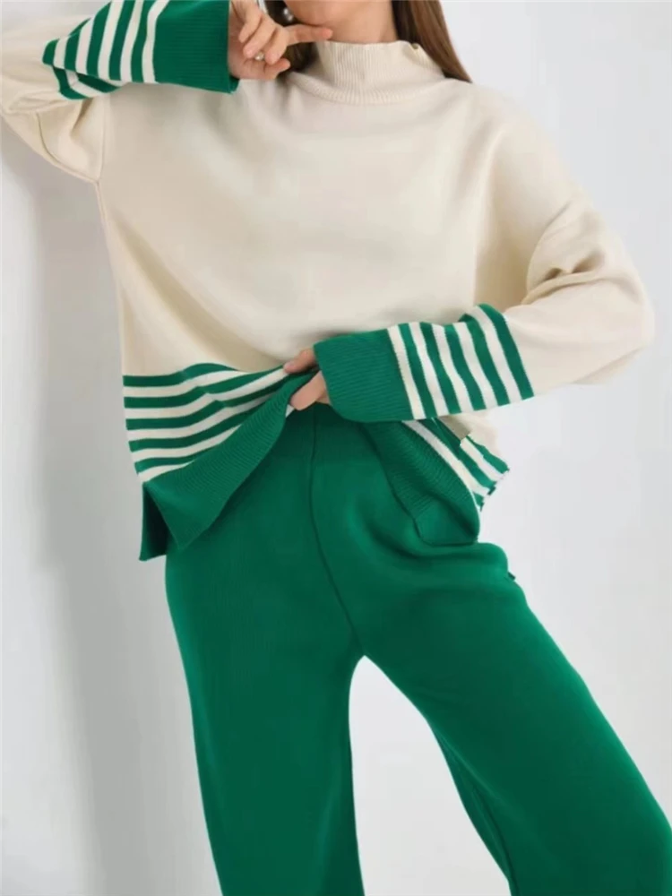 Женский Спортивный Костюм Trikotaj Realeft Комплект Из Двух Предметов Полосатый Свитер