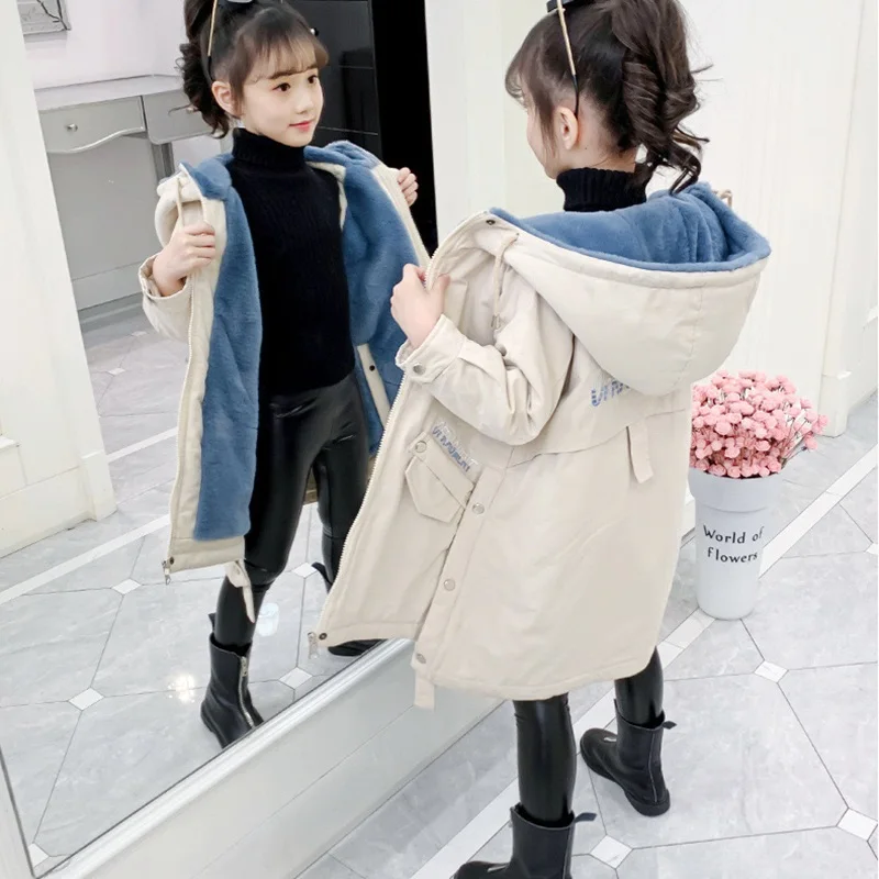 

Girls Baby's Coat Jacket Outwear Winter Long coat Warm Plus Velvet Princess Cotton jacket Thick Parka Clothing Hooded Outerwear