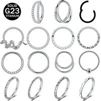 zs 1pc 16g g23 titanium nose rings snake crystal hoop septum nose clicker round ear cartilage helix tragus piercing 6810mm